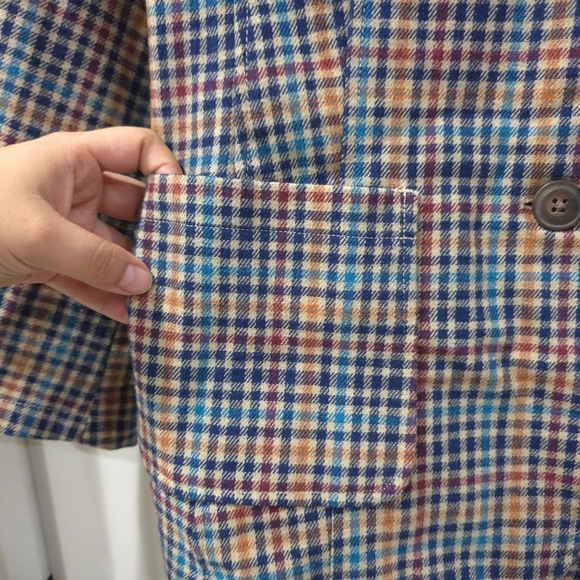 ST JOHNS BAY Women's Brown Multicolor Plaid 100% Cotton Blazer, Single Breast PM - Picture 14 of 15